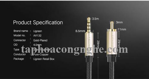 Ugreen 20735 5M chỉ dùng cho tv xiaomi chỉ tương thích với tv xiaomi màu Xám Cáp âm thanh bông sen Coaxial sang 3.5mm dương cao cấp AV132 30020735